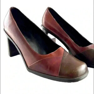 LUCA FERRI VINTAGE LEATHER BLOCK HEEL SQUARE TOE BROWN  BURGUNDY SHOES SIZE 9M